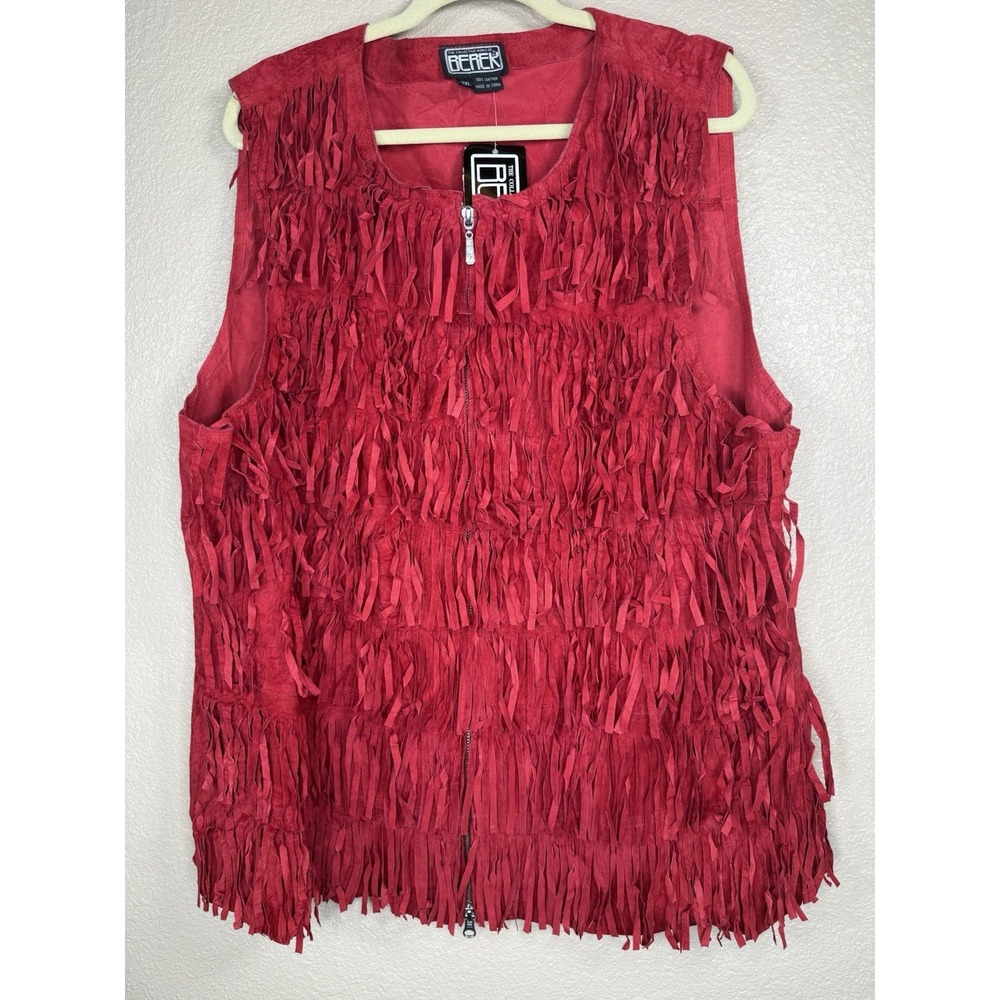 Berek 2xl Red Fringe Vest 100% Leather Statement Festival Rodeo Western Glam